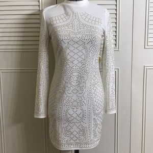 Fashion Nova White Dress with Gold Gem Design
